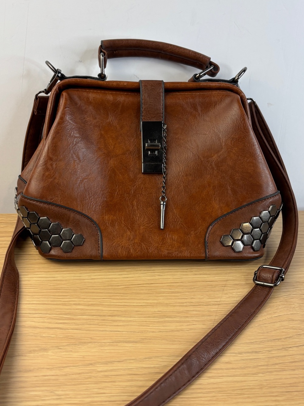 Vintage Inspired Doctor Bag Shape Gun Metal Rivets in Hexagonal Form- Unbranded